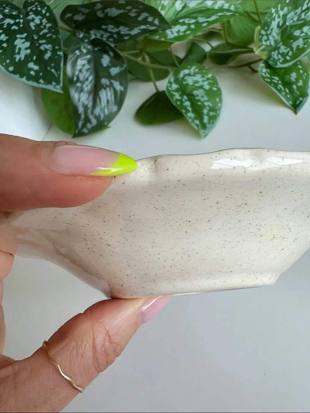 Vintage Speckled Floral Ceramic Trinket Jewelry Dish Decor
